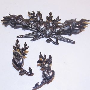 Vintage Lagerfeld Torch Hearts Brooch Earring Set